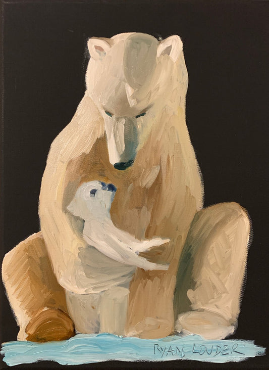 A painting titled 'Polar Bear and Baby by Ryan  Louder' by Ryan Louder