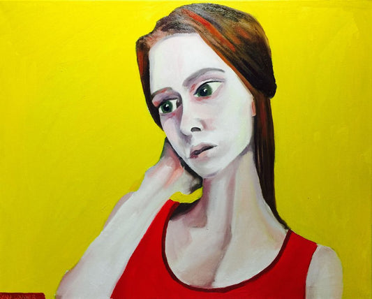 A painting titled 'Portrait Of A Woman In Red by Ryan  Louder' by Ryan Louder