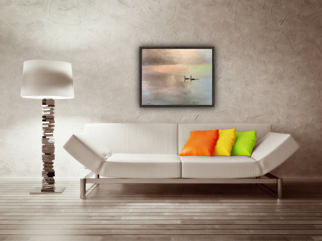 Two Swans At Dawn by Ryan  Louder - Sold