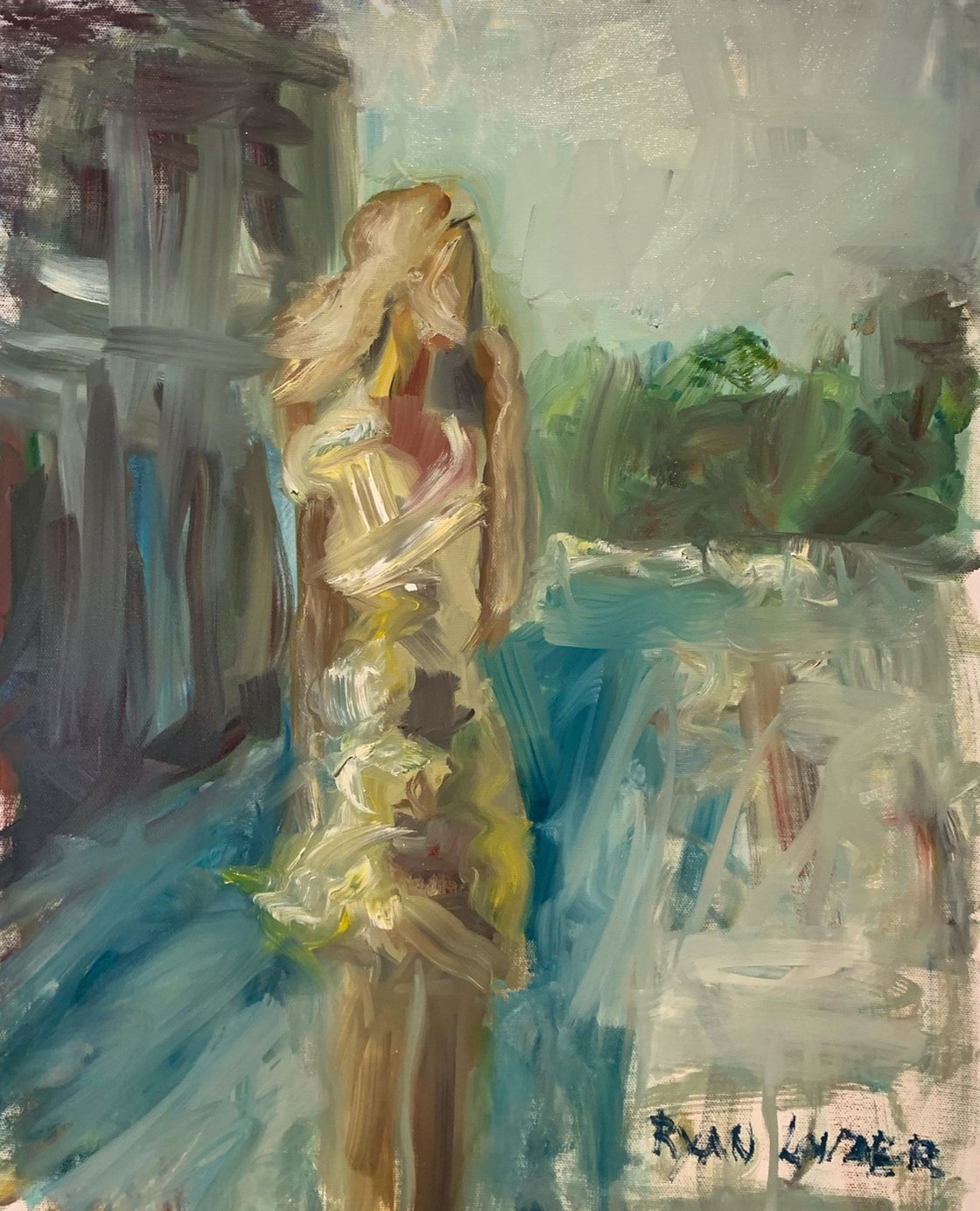 A painting titled 'Meeting Point In London On A Summers Day by Ryan  Louder' by Ryan Louder