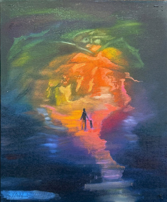 A painting titled 'Walking Dog At Dawn by Ryan  Louder' by Ryan Louder