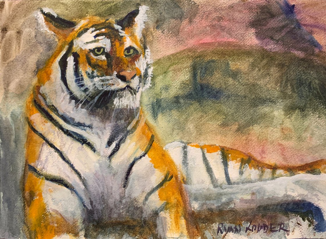 A painting titled 'Sitting Tiger by Ryan  Louder' by Ryan Louder