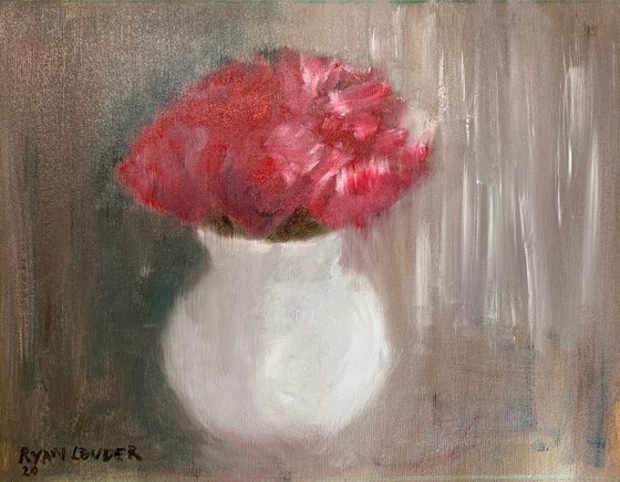 Red Flowers By The Window Painting by Ryan Louder