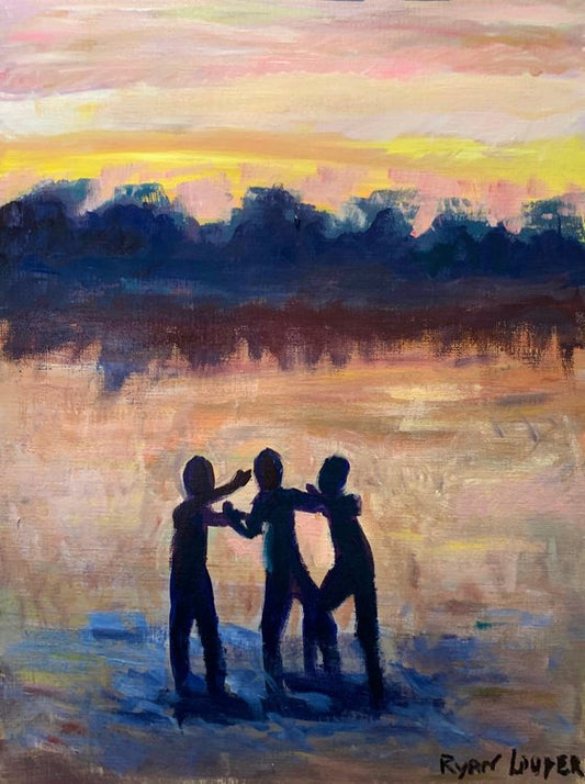 Children Playing At Sunset Painting by Ryan Louder