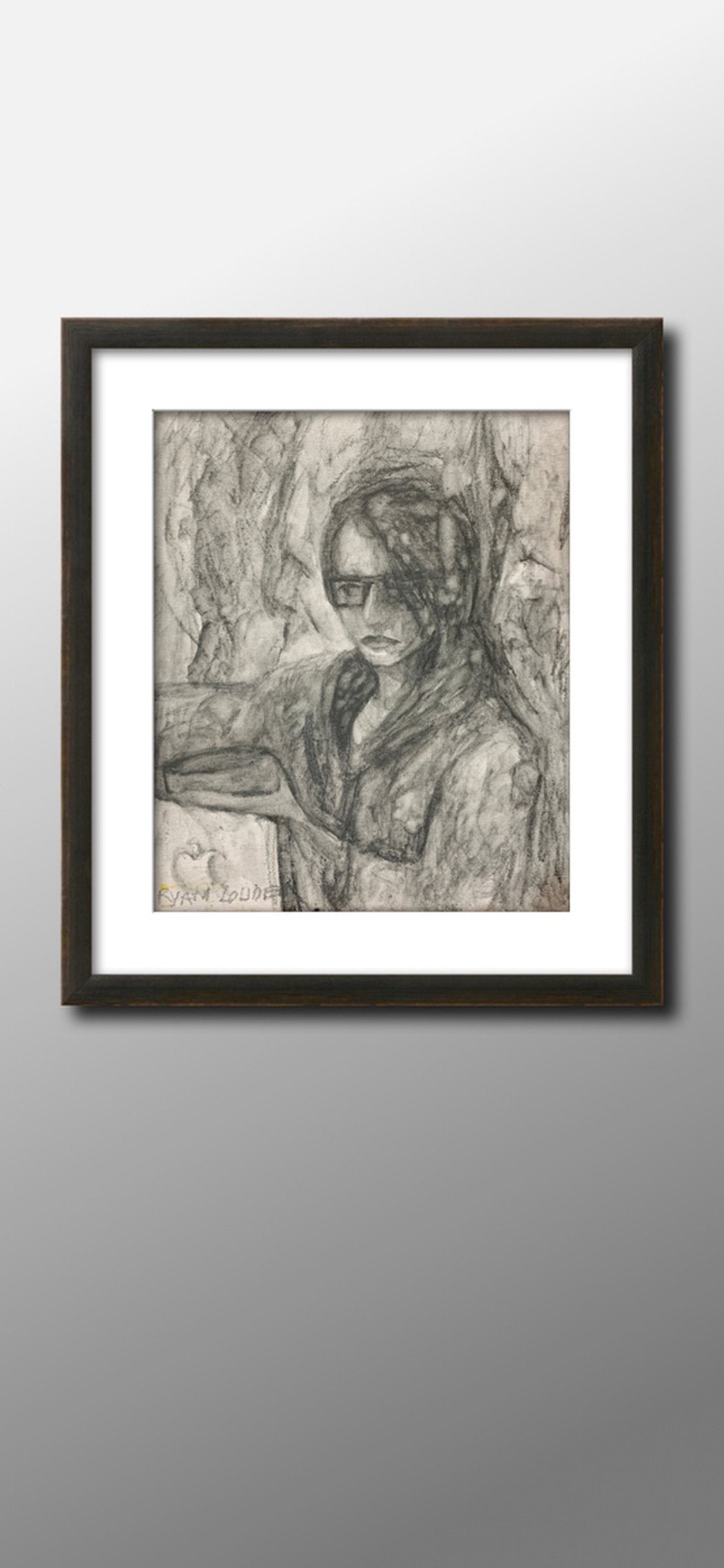 A painting titled 'Working Late With A Glass of Wine by Ryan  Louder' by Ryan Louder