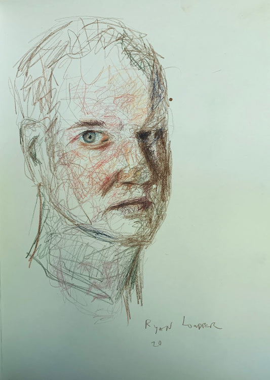 A painting titled 'Self Portrait-  Study On Paper by Ryan  Louder' by Ryan Louder