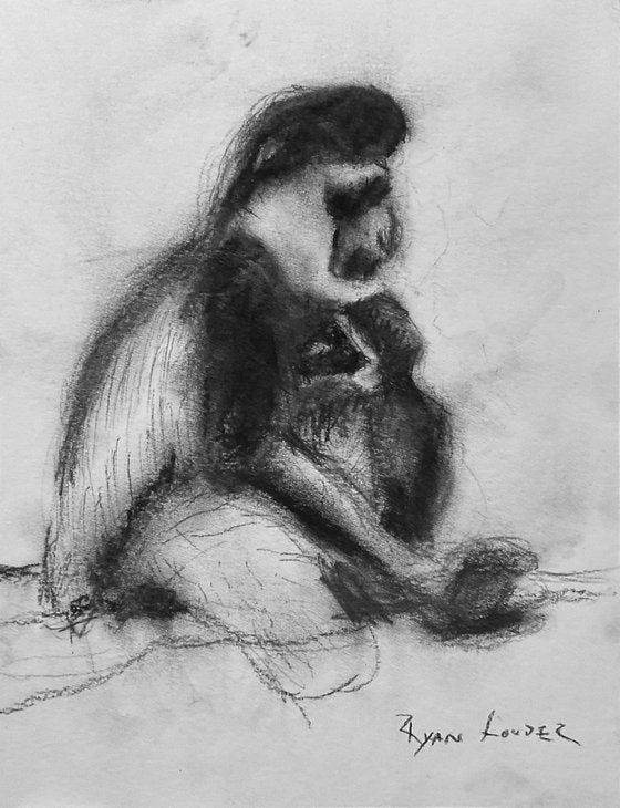 Gibbon and Baby study Painting by Ryan Louder