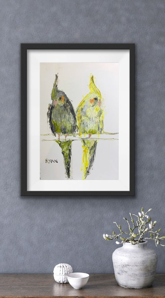 Cockatiels Painting by Ryan Louder