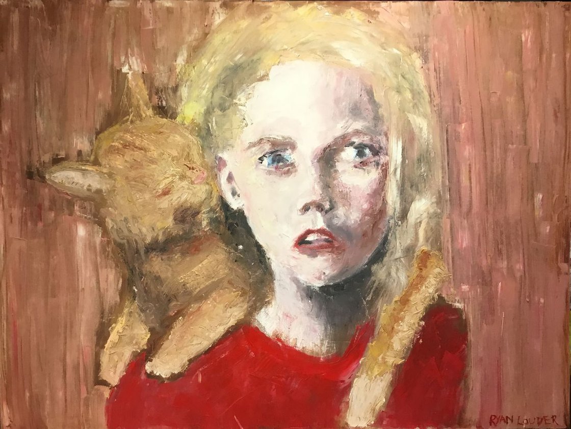 Cat and Girl  30x40 Canvas by Ryan  Louder