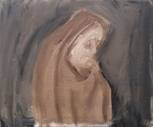 A painting titled 'Elderly Woman Painting Oil On Canvas Board 9x12 by Ryan  Louder' by Ryan Louder