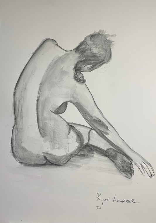 Nude Woman's Back 16x23 Oil and Charcoal On Paper Painting by Ryan Louder