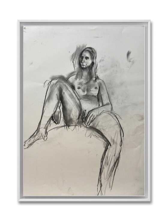 Nude Zoma 2 - 16x23 Oil and Charcoal On Paper Painting by Ryan Louder