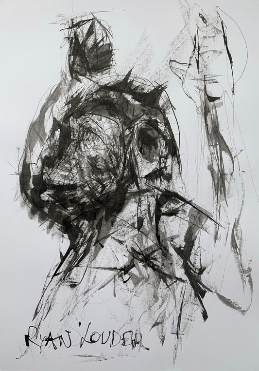 A painting titled 'Hands Up Monkey!……..I’m A Chimpanzee by Ryan  Louder' by Ryan Louder
