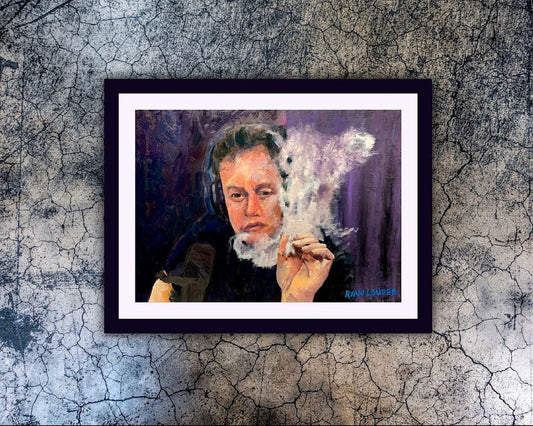 A painting titled 'Elon Musk On The Joe Rogan Experience by Ryan  Louder' by Ryan Louder
