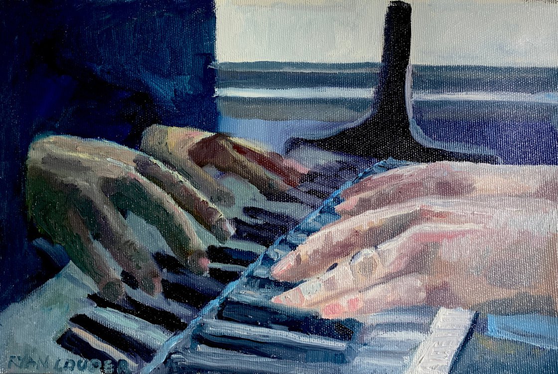 Piano Reflections - Piano Player by Ryan  Louder - Sold - Surreal Multi-Layered Vision - Hidden Emotional Depths