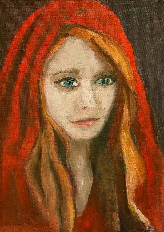 A painting titled 'Portrait Of A Woman With A Red Veil by Ryan  Louder' by Ryan Louder