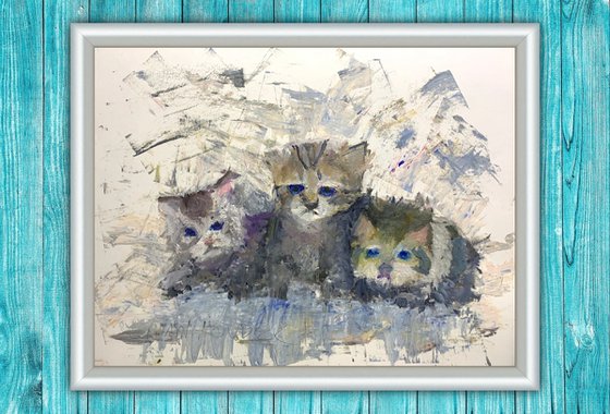 Three Kittens Painting by Ryan Louder