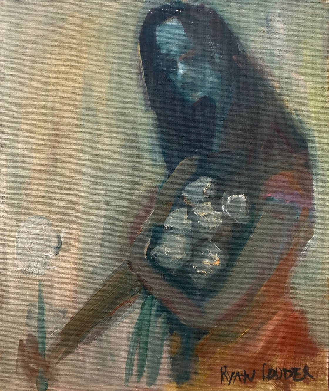 A painting titled 'White Roses by Ryan  Louder' by Ryan Louder