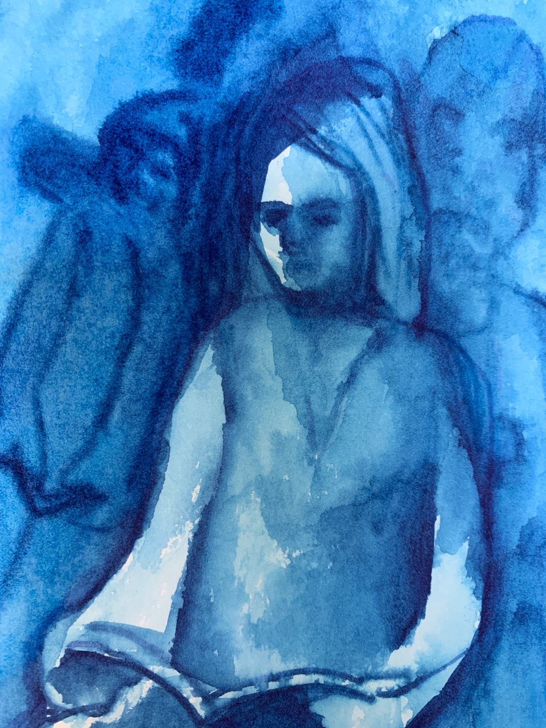 A painting titled 'The Avid Reader In Blue by Ryan  Louder' by Ryan Louder
