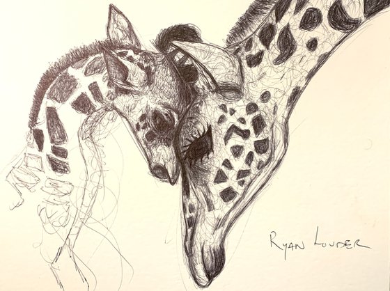 Giraffe and Baby 12x16 Painting by Ryan Louder